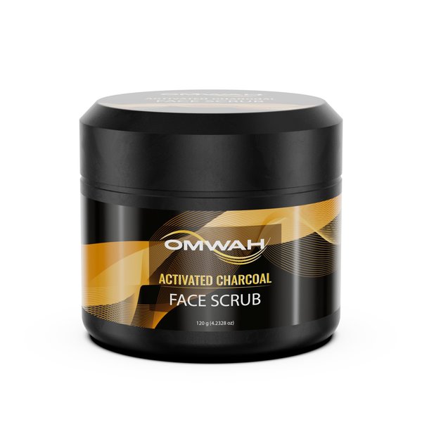 OMWAH Activated Charcoal Face Scrub - Microdermabrasion Mens Facial Scrub, Face Scrub Exfoliating Face Wash, Face Exfoliator, Face Scrubber Exfoliator, Exfoliating Scrub, Exfoliate For Face (4.23oz)