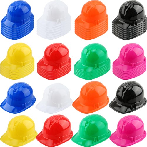 56 Pieces Kids Toy Construction Hats Bulk Plastic Construction Hats Worker Hard Hat for Boys Girl...