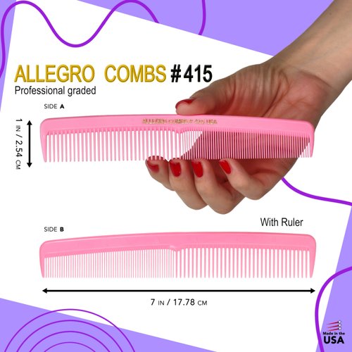 Allegro Combs #415 Combs for Women, 7 Inches Combs for Men, Parting Comb, Hair Comb, Comb for Men 6 Count (Fresh Pink)
