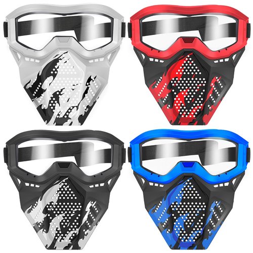 POKONBOY 4 Pack Tactical Mask for Kids, Safety Goggles Compatible with Nerf Rival, Apollo, Zeus, Khaos, Atlas, & Artemis Blasters Age 8+ Years Old