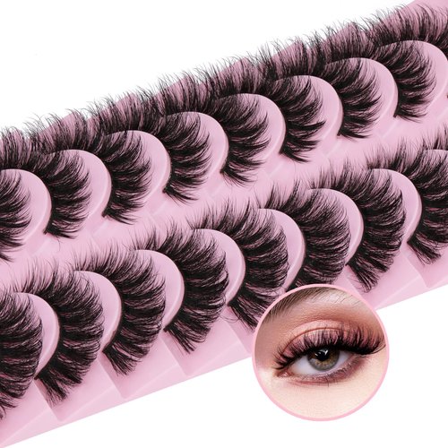 False Eyelashes Wispy Mink Lashes 18mm Strip Lashes Natural Look Fake Eyelashes Curly Soft Cat Ey...