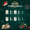 Christmas Green Press on Nails Short Square Acrylic Nails Press on Winter Fake Nails with Gold Glitter Stripes Designs Full Cover Glue on Nails Xmas Glossy Artificial False Nails for Women 24Pcs