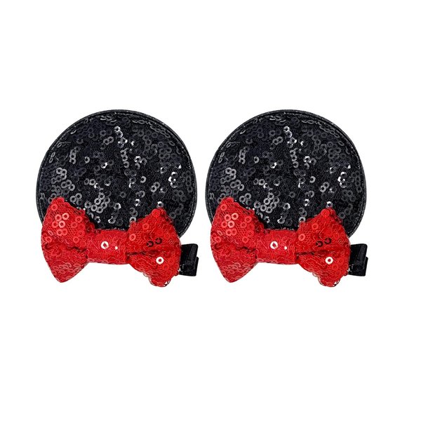Black and Red Sequin Bow Mouse Ears Hair Clips Small Hairpins for Women,Girls,Toddlers,Baby Girls,Non Slip Duckbill Hair Accessories,Clips and Barrettes