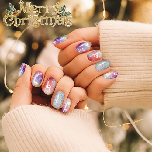 12 Sheets Christmas Nail Wraps Full Stickers Nail Polish Strips, DIY Self-Adhesive Nail Art Glitter Decals Santa Claus Xmas Hat Reindeer Snow Pattern Party Decor with 2 Pcs Nail Files (168 Pieces)