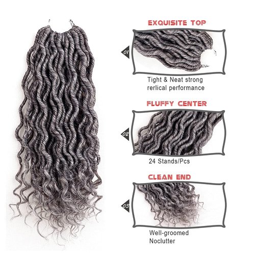 6 Packs Goddess Locs Crochet Hair 14 Inch Gray Wavy Curly Faux Locs Crochet Braids Synthetic Hair Extensions Dreadlocks Crochet Locs Braiding Hair Goddess Brainds Crochet Hair (14" (6 Packs), #51)