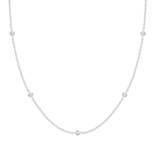 PAVOI 14K White Gold Plated Station Necklace | Simulated Diamond By The Yard Necklace | Womens CZ Chain Necklace