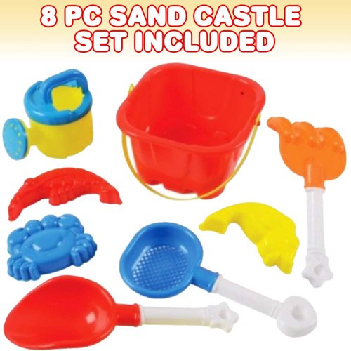 ArtCreativity Sand Castle Bucket Set, 8 Piece Set, Includes1 Bucket, 3 Molds, 2 Shovels, 1 Rake & 1 Water Pot, Fun Summer Beach Toys for Kids, Children’s Beach Toys, Great Birthday Gift