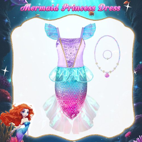 HAMSILY Princess Dress Up Clothes for Little Girls: Princess Costume for Girls Toddler, Unicorn Costume & Mermaid Costume, Girl Toys Age 3 4 5 6 Year Old Girl Birthday Gifts with Cape, Jewelry, etc