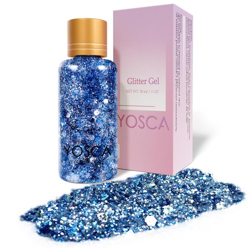 Yosca Body Glitter Gel, 30ML Blue Mermaid Face Glitter, Cosmetic Hair Chunky Glitter Sequins for Party Concert Stage Snow Flake Makeup Christmas Mardi Gras Rave Accessories - Midnight Dance