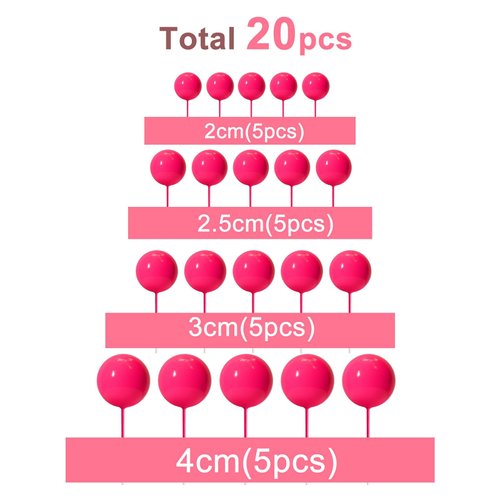 ASTARON 20 Pcs Ball Cake Topper Decorations Mini Balloons Cake Topper Sticks Hot Pink Balls Cake Picks Cake Topper Balls Cake Decorations for Wedding Birthday Cake Decorations