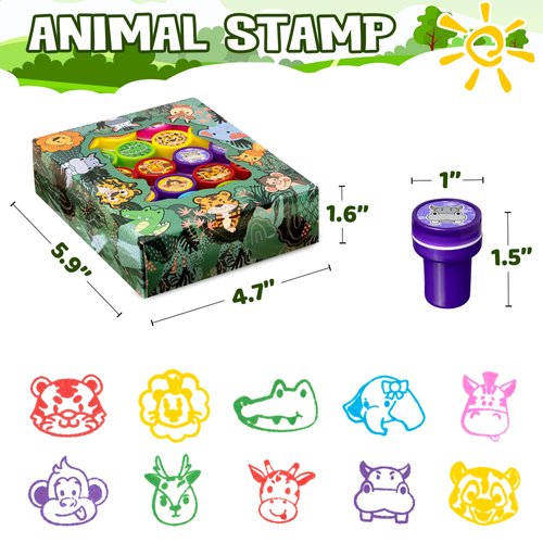 DMIGHT Jungle Safari Party Favors 20 PCS Wild Animals stamps for Kids Birthday Gifts, Zoo Animal Stamps for Kids, Self Inking Stamps for Kids