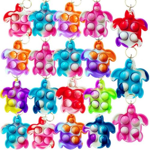 HOZKEAP (Students Gift) 100 Packs Bulk Mini pop Fidget Turtles Keychain， Gift for Boys and Girls kids Halloween Party Favors Birthday Supplies Classroom Prize