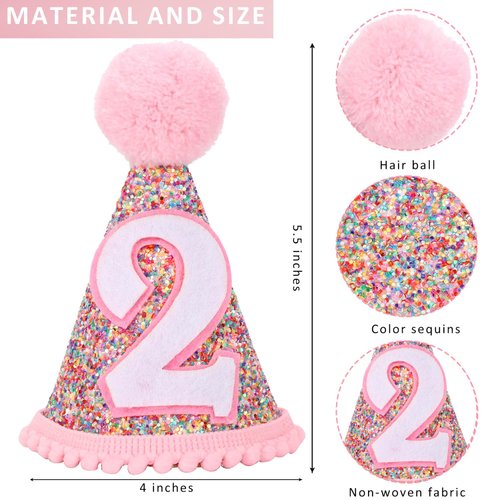 Eoopoon Rainbow Birthday Party Hat, Glitter Cone Crown for Boys and Girls - Perfect Decoration (Cone 2)