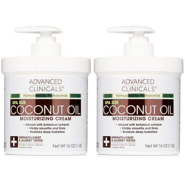 Advanced Clinicals Coconut Body Lotion Moisturizing Cream & Face Lotion For Women & Men | Coconut Lotion | Natural Coconut Oil Cream Skin Care Moisturizer Body Butter Balm For Dry Skin, 16Oz, 2-Pack