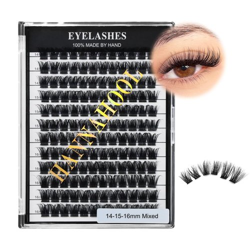 Hannahool Mixed 8-12-14-16mm/8-10-12-14mm/10-12-14-16mm/14-15-16mm Wide Stem Individual False Eyelashes Soft Lightweight Volume Eyelashes Extensions Makeup Cluster Lashes (mixed 14-15-16mm)
