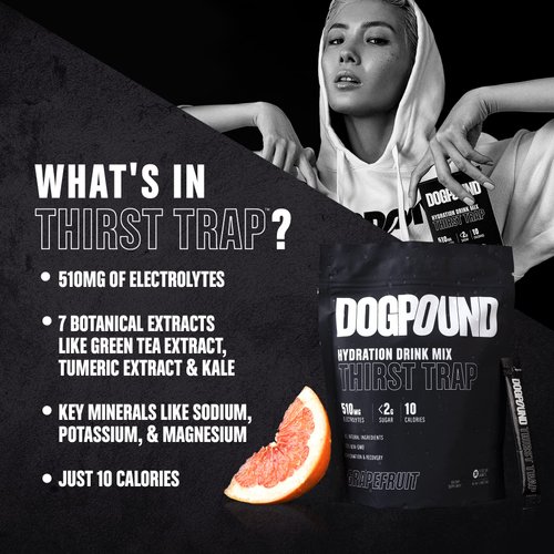 DOGPOUND Thirst Trap | Hydration Supplement | Electrolyte Drink Mix for Workout & Nightlife Recovery | Grapefruit | 10 Calories | 30 Easy Open Sticks