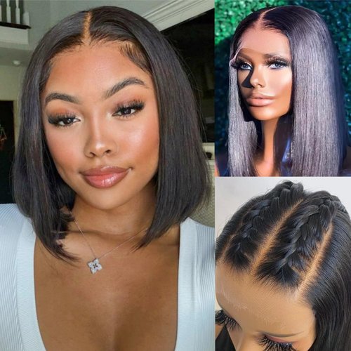 Bob Wig Human Hair Glueless 6x6 Hd Lace Closure Bob Wigs for Women Pre Plucked Bleach Knots Straight Short Bob Lace Front Wigs with Baby Hair Unprocessed Brazilian Virgin Hair Natural Black 12 Inch