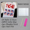 ROFIBUT 4th of July Press on Toenails Short Square Fake Toe Nails Glossy Independence Day False Nails Cute American flag Design Full Cover glue on Toenails Red Solid Color Acrylic Nail for Women 24Pcs