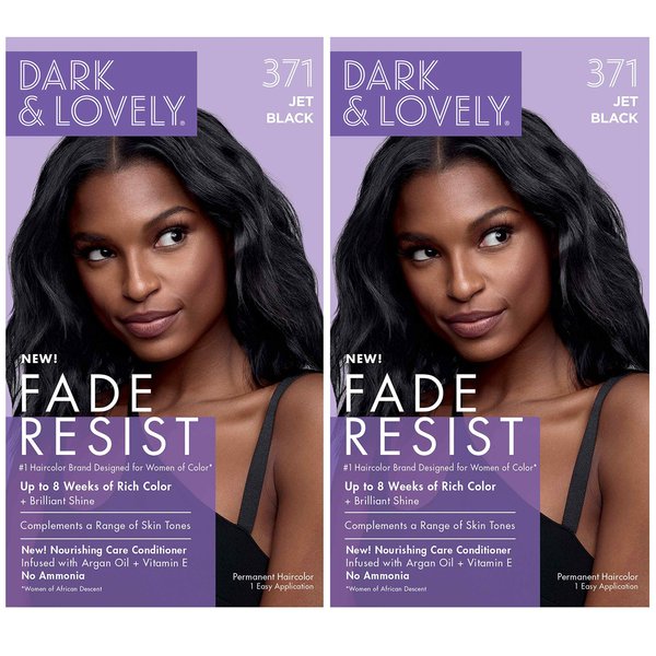SoftSheen-Carson Dark and Lovely Fade Resist Rich Conditioning Hair Color, Permanent Hair Color, Up To 100 percent Gray Coverage, Brilliant Shine with Argan Oil and Vitamin E, Jet Black, 2 Count
