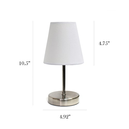Simple Designs LT2013-WHT-2PK Sand Nickel Mini Basic Table Lamp with Fabric Shade 2 Pack Set