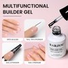 RARJSM Clear Builder Nails Gel Polish for Self Leveling Transparent Nail Strengthener in a Bottle Nail Extension Hard Gel 15ml Brush on Buidler Extend Gel UV LED Soak Off Curing Requires Salon Home