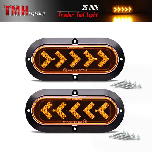 TMH (Pack of 2 6 Inch Oval ARROW Amber Light Turn Signal Tail Indicator Light 25 LED Sealed Marker Lights suitable for Truck Trailer Dump Truck Bus 12V DC