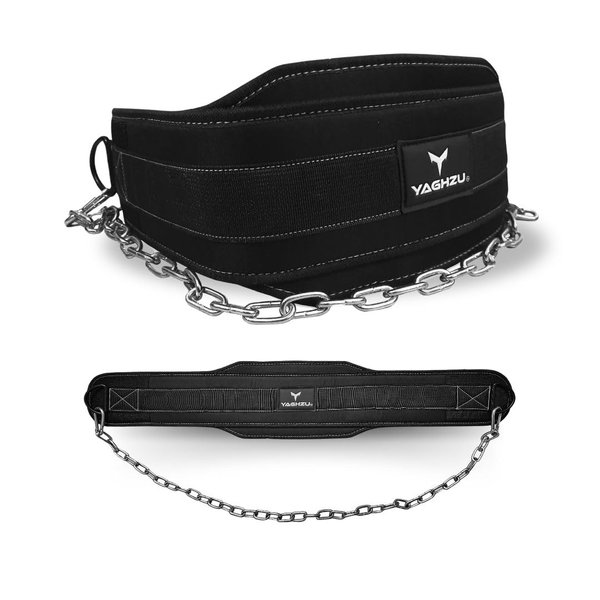 YAGHZU Dip Belt with Chain – Weighted Pull Up Belt, Dip Weight Belt, Weightlifting Belt for Pullups, Squats, and Dips, Belt Squat Attachment Ideal Weight Belt for Pullups, Weightlifting, and Gym Workouts (Black)