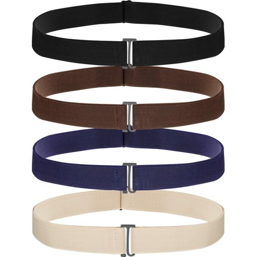 SATINIOR 4 Pack Women No Show Invisible Belt Elastic Stretch Waist Belt with Flat Buckle (Black Blue Khaki Brown)