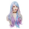Rugelyss Rainbow Colorful Wigs for Women 26 Inches Long Wavy Fashion Synthetic Full Head Hair Wig with Bangs for Cosplay or Party