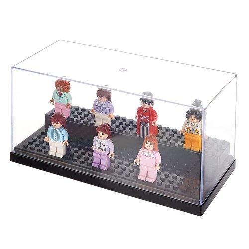 OLYCRAFT 2-Tier Acrylic Minifigure Display Cases 7.9x3.9x3.7 Inch Display Case for Minifigure Action Figures Blocks Removable Display Box Cube Showcase for Models Gifts Dustproof Storage - Black