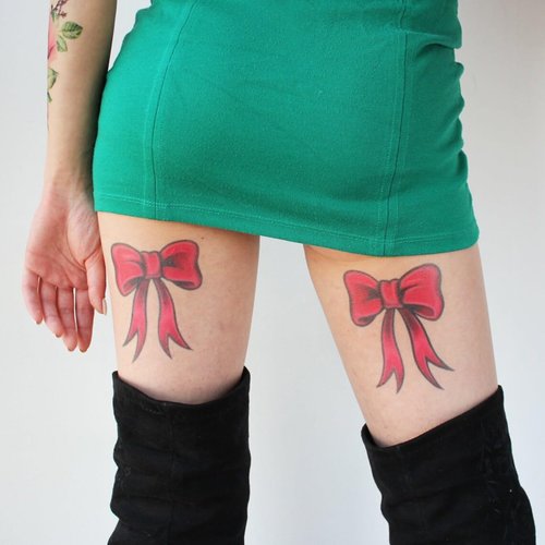 Red Bow Tie Tattoo (Set of 2) - Bow Tie Temporary Tattoo/Bow Tie Thigh Tattoo
