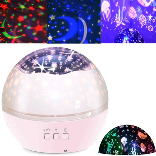 Star Projector Night Light for Kids Baby Projection Lamp 360 Degree Rotating Starry Sky Ocean Projection Night Light 8 Colors Changing Light for Kids Boys Girls Child Bedroom Decoration Party (Pink)