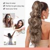 Ponytail Extension, 26 Inch Claw Clip In Ponytail Hair Extensions for Women Long Curly Wavy Ponytail Pony Tail Hair Extension Natural Wavy Hair piece for Women Chocolate Brown with Highlights