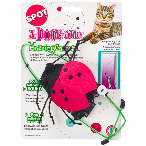 SPOT Buzzing Insect A-Door-Able Cat Toy - Hanging Bug with Touch Activated Buzzing Sound, Attaches to Any Door Frame, Engages Cats' Natural Hunting Instincts for Hours of Play - 5" Assorted Styles