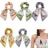 5PCS Short Hair Scarf with Ribbon Hair Bow Scrunchies Elegant Bow Hair Ties Floral Hair Scrunchies Chiffon Bowknot Hair Scrunchies for Women