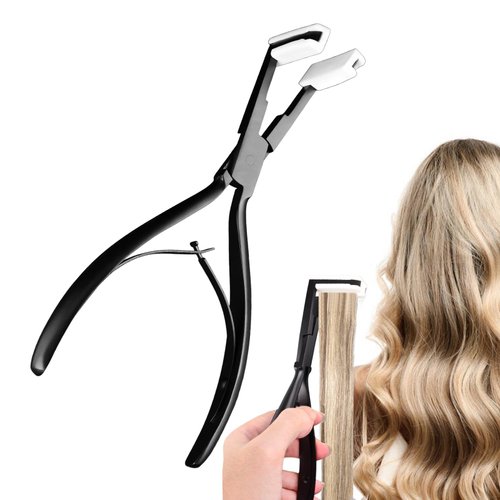 Tape in Hair Extensions Plier, Stainless Steel Flat Surface Extensions Tape Sealing Clamp Pliers Tool, Microlink Hair Extension Removal Tool Kit for Women Hair Extension Tools(Black)
