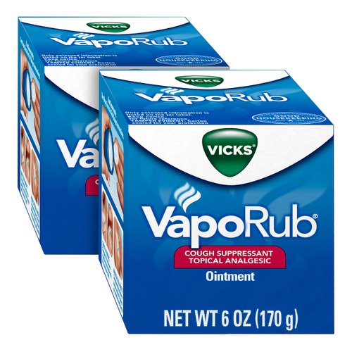 Vicks VapoRub, Original, Cough Suppressant, Topical Chest Rub & Analgesic Ointment, Medicated Vicks Vapors, Relief from Cough Due to Cold, Aches & Pains, 6 Oz (Pack of 2)