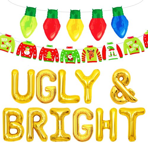 LaVenty Ugly & Bright Balloons Ugly & Bright Sign Ugly Sweater Party Decoration Ugly Sweater Party Banner Christmas Ugly Sweater Party Decoration Christmas Party Supplies