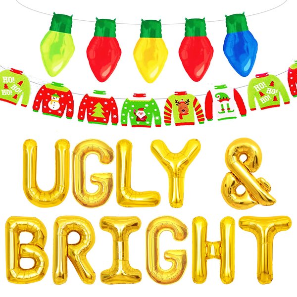 LaVenty Ugly & Bright Balloons Ugly & Bright Sign Ugly Sweater Party Decoration Ugly Sweater Party Banner Christmas Ugly Sweater Party Decoration Christmas Party Supplies