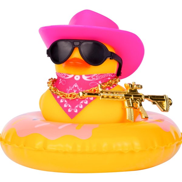 MuMyer Cowboy Duck Car Dashboard Decoration Swim Ring Car Rubber Duck Decoration Accessories with Mini Swim Ring Cowboy Hat Scarf Necklace and Sunglasses(AA16)