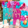 130PCS Spa Party Decorations for Women Girls Spa Party Balloons,Lipstick High Heel 4-Point Star Exploding Star Foil Balloon and Fringe Curtain for Spa Makeup Birthday Slumber Pamper Party Supplies