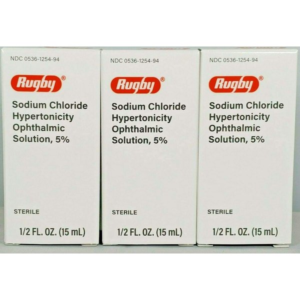 Rugby Sodium Chloride Ophthalmic Solution Eye Drops 5% 15mL - Pack of 3