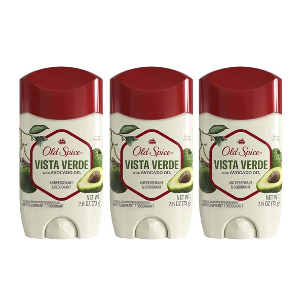 Old Spice Vista Verde Avocado Oil Antiperspirant Deodorant for Men, 2.6 oz (Pack of 3)