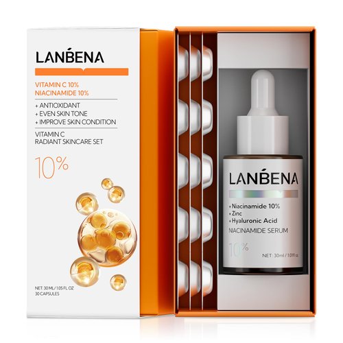 LANBENA Vitamin C Face Serum, 10% Vitamin C Freeze Dried Powder + 10% Niacinamide Serum, Anti Aging Serum, Vitamin C Serum for Moisturizing, Oil Control, Reduces Dullness and Anti Aging for All Skin