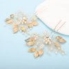 Teyglen 2pcs Bride Wedding Hair Pins Set Gold Leaf Rhinestones Beads Hair Pins Set Bridal Hair Accessories for Bride Gold Crystal Rhinestones Hair Pieces for Women Girls
