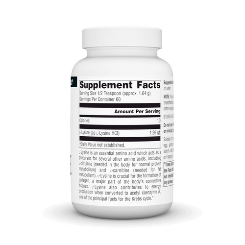 Source Naturals L-Lysine Free Form Powder -Amino Acid Supplement Supports Energy Formation & Collagen* - 100 Grams