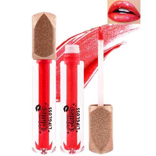 Matte Glitter Liquid Lipstick Lip Gloss- 1Pcs Long Lasting Waterproof Diamond Shimmer Red Pink Sparkly Glossy Metallic High Pigment Non-Stick Cup Tint Lip Stain, Christmas Makeup Gift for Women-04#