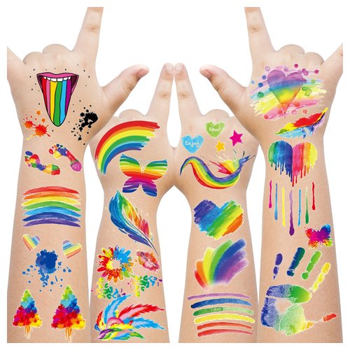 Cerlaza 100+Styles Tie Dye Temporary Tattoos, Tie Dye Birthday Party Supplies Favors, Tie Dye Decorations for Party, Colorful Tie Dye Body Art Fake Tattoo Stickers for Kids Adults