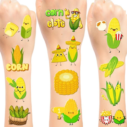 192 PCS Corn On Cob Temporary Tattoos Stickers, Corn Party Favors Birthday Party Decorations Supp...