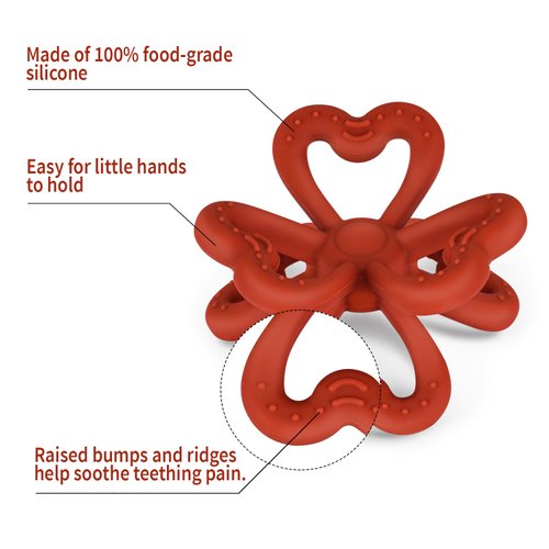 Haakaa Silicone Clover Teether Toy - Food Grade Silicone Teething Toys for Babies 3-6 Months 6-12 Months, Soft & Easy Hold Chew Toy for Infant, BPA Free (Copper)